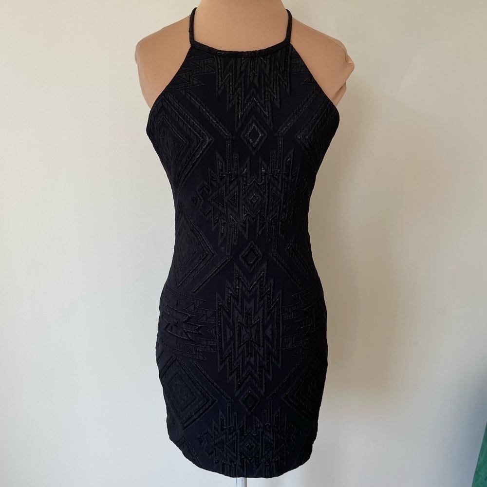 PARKER REVOLVE Black Jacquard Embellished Aztec Print Halter Jaden Mini Dress XS
